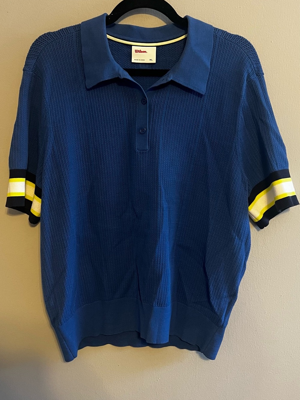 Wilson Blue Polo with Yellow & Black Sleeve Stripes | Womens XL